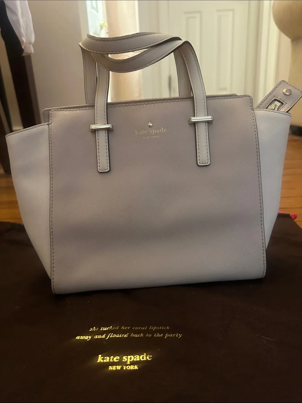 kate spade light gray saffiano leather tote